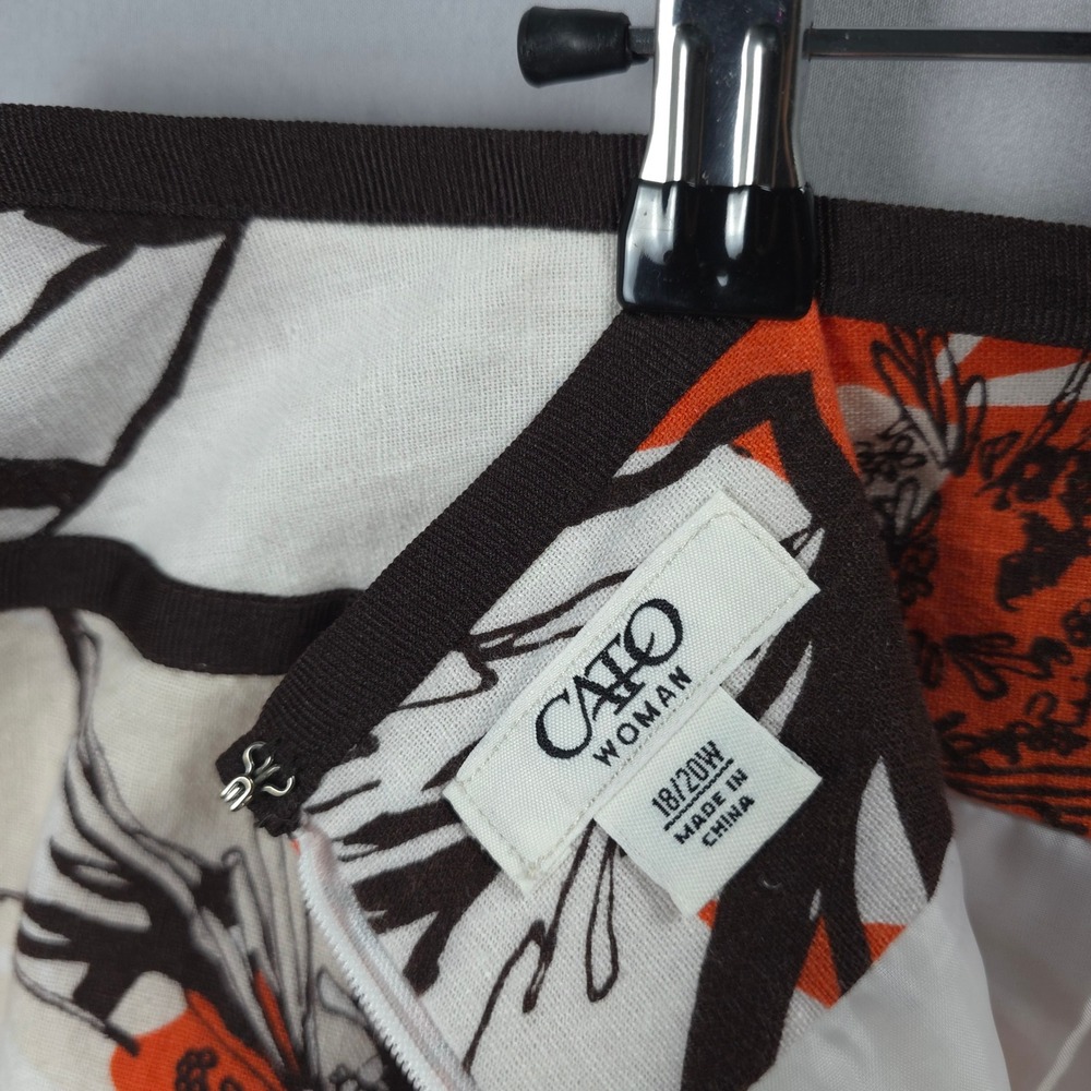 Cato Skirt 18/20W Linen Blend Floral Orange A-Line Knee Length Vintage Inspired - Picture 6 of 11